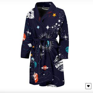 Universe Galaxy Outer Space Print Navy Men's Bathrobe - One Size (fits large)